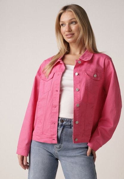 Różowa Bawełniana Kurtka Jeansowa Perimea. Czerwone kurtki Born2be, l, bez wzorów, z bawełny, bez kaptura. Za 149.99 zł.