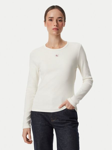 Calvin Klein Jeans Bluzka LV047H259G Kremowy Regular Fit. Białe bluzki Calvin Klein Jeans, l, bez wzorów, z bawełny, bez kołnierzyka, bez ramiączek. Za 289.99 zł.
