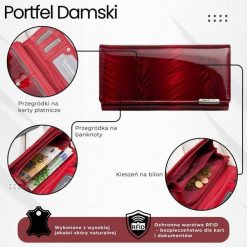 Skórzany czerwony lakierowany portfel damski SP-16-RD. Czerwone portfele Jennifer Jones, z aplikacjami, z lakierowanej skóry. Za 99.00 zł.