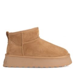 Śniegowce Badura. Brązowe botki Badura, bez wzorów, bez obcasa, bez zapięcia. Za 229.99 zł.