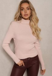 Jasnoróżowy Klasyczny Golf z Prążkowanego Materiału Belikorre. Czerwone golfy Renee, m, bez wzorów, z jeansu, bez ramiączek. Za 69.99 zł.