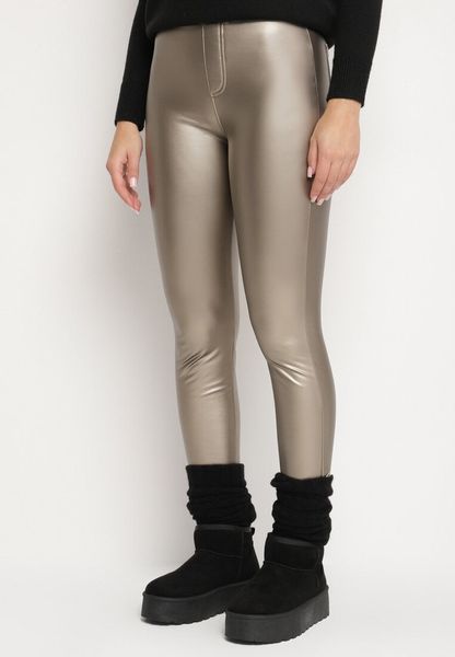 Złote Legginsy z Ekoskóry z Wysokim Stanem i Wsuwanymi Kieszeniami Rievalia. Żółte legginsy Born2be, l, bez wzorów, z jeansu, z podwyższonym stanem. Za 29.99 zł.