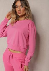 Fuksjowa Bluza z Bawełną ze Ściągaczami przy Rękawach i w Pasie Alberia. Czerwone bluzy Renee, l, bez wzorów, z bawełny, bez kaptura. Za 24.99 zł.