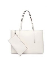 Calvin Klein Torebka Foil Logo Tote W/Pouch LV04F3274G Biały. Białe shopper Calvin Klein, bez wzorów, ze skóry, bez dodatków. Za 649.99 zł.