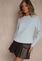 Niebieski Sweter z Wełną ze Ściągaczami Furrive. Niebieskie swetry Renee, bez wzorów, z jeansu, bez ramiączek. Za 69.99 zł.