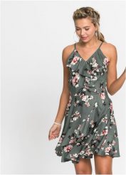Sukienka na ramiączkach, z falbanami. Zielone sukienki bonprix, na lato, bez wzorów, bez kołnierzyka, bez ramiączek. Za 179.99 zł.