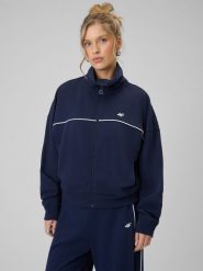 4F Bluza dresowa regular bez kaptura damska - granatowa XL. Niebieskie bluzy 4f, xl, bez wzorów, z bawełny, bez kaptura. Za 179.99 zł.