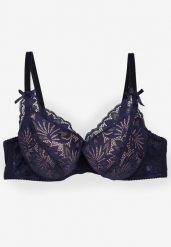 Granatowo-Beżowy Biustonosz Push-Up z kokardkami i Koronką Florapisa. Niebieskie biustonosze Born2be, z aplikacjami, z koronki. Za 39.99 zł.