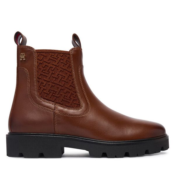 Sztyblety Tommy Hilfiger. Brązowe botki TOMMY HILFIGER, bez wzorów, bez obcasa, na płaskiej podeszwie, bez zapięcia. Za 699.99 zł.