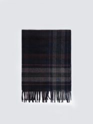 Szal w kratę granatowy Remi 403. Niebieskie szaliki Big Star, bez wzorów, z dzianiny, eleganckie. Za 139.99 zł.
