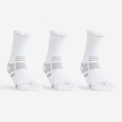 Skarpety sportowe tenis RS560 High 3 pary. Białe skarpety DECATHLON, bez wzorów, z bawełny. Za 49.99 zł.