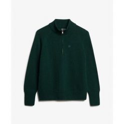 Klasyczny sweter z zamkiem przy szyi dla kobiet z bawełny Superdry. Zielone swetry Superdry, na zimę, bez wzorów, z bawełny, bez ramiączek. Za 353.95 zł.