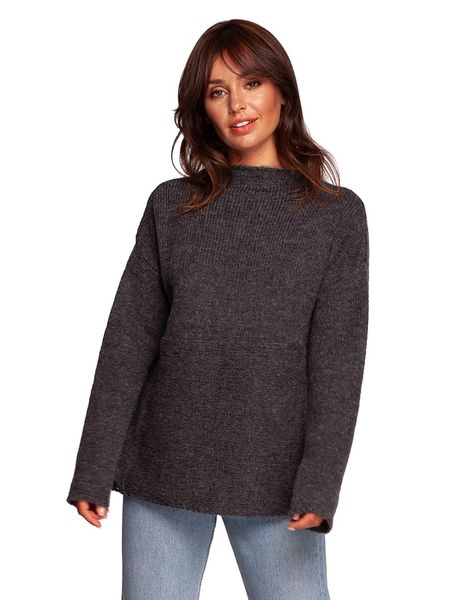 Be Wear Sweter w kolorze grafitowym rozmiar: S/M. Czarne swetry Be Wear, m, bez wzorów, z wełny, bez ramiączek. Za 168.95 zł.