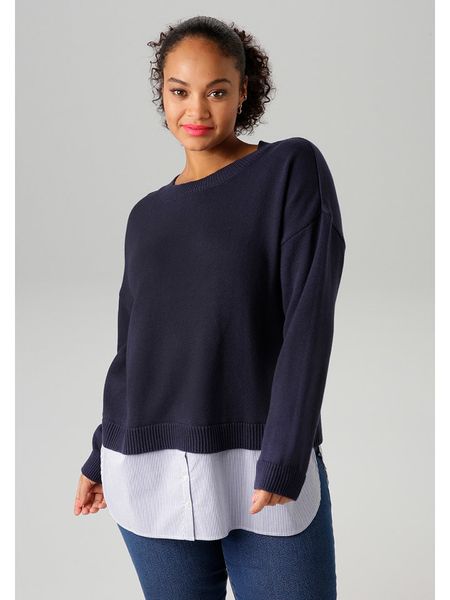 Aniston Sweter w kolorze granatowym rozmiar: 44. Niebieskie swetry Aniston, bez wzorów, bez ramiączek. Za 91.56 zł.