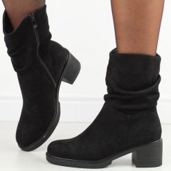 Czarne botki damskie na obcasie Potocki 51303. Czarne botki POTOCKI, na jesień, bez wzorów, z materiału, z okrągłym noskiem, bez obcasa, na obcasie, bez zapięcia. Za 219.00 zł.