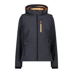 Damska wodoodporna kurtka zapinana na zamek CMP. Szare kurtki sportowe CMP, bez wzorów, z softshellu, bez kaptura, trekkingowe. Za 450.85 zł.