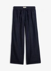 Lekkie jeansy wide leg, mid waist. Niebieskie jeansy bonprix, bez wzorów. Za 149.99 zł.