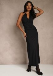 Czarna Wieczorowa Sukienka Halter z Odkrytymi Plecami Sewsara. Czarne sukienki Renee, m, bez wzorów, eleganckie, bez kołnierzyka, bez ramiączek, maxi. Za 129.99 zł.