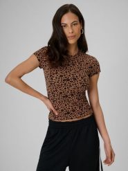 4F T-shirt slim z nadrukiem damski - brązowy L. Brązowe t-shirty 4f, l, bez wzorów, z dzianiny, bez kołnierzyka, bez ramiączek. Za 59.99 zł.