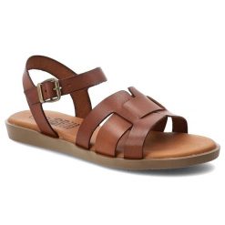 Sandały damskie Hee, cholewka skóra naturalnaszerokie paski regulowany pasek zapięcie na sprzączkę odkryty nosek płaska podeszwa, brązowe, 26363. Brązowe sandały Hee, bez wzorów, ze skóry, bez obcasa, na płaskiej podeszwie, bez zapięcia. Za 289.00 zł.