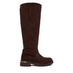 Kozaki Nine West. Brązowe kozaki Nine West, bez obcasa, na płaskiej podeszwie, bez zapięcia. Za 299.99 zł.