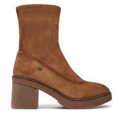 Botki Refresh. Brązowe botki Refresh, bez wzorów, bez obcasa, na słupku, bez zapięcia. Za 299.99 zł.