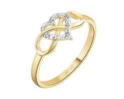 Pierścionek z żółtego złota z diamentami - nieskończoność, serce - 0,01 ct - próba 585. Żółte pierścionki Apart, z diamentem, złote. Za 2,059.00 zł.
