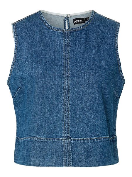Pieces Top dżinsowy "Pcsilke" w kolorze niebieskim rozmiar: S. Niebieskie topy Pieces, s, bez wzorów, bez kołnierzyka, bez ramiączek. Za 95.95 zł.