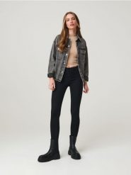 Jeansy skinny mid waist - czarny. Czarne jeansy Sinsay, l, bez wzorów. Za 39.99 zł.