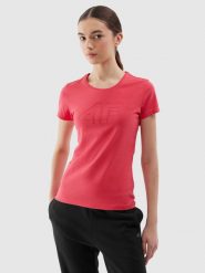 4F T-shirt slim z nadrukiem damski - czerwony XS. Czerwone t-shirty 4f, xs, bez wzorów, z bawełny, bez kołnierzyka, bez ramiączek. W wyprzedaży za 39.99 zł.