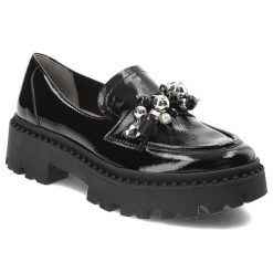 Czarne Półbuty Armodo Stylowe Mokasyny Damskie. Czarne mokasyny Armodo, bez wzorów, z lakierowanej skóry, bez obcasa. Za 348.99 zł.