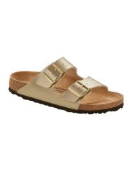 Birkenstock Klapki "Arizona" w kolorze złotym rozmiar: 35. Żółte klapki Birkenstock, bez wzorów, z otwartym noskiem, bez obcasa. Za 247.57 zł.