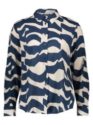 Olsen Bluzka w kolorze granatowo-kremowym rozmiar: 44. Brązowe bluzki Olsen, bez wzorów, z bawełny, bez kołnierzyka, bez ramiączek. Za 96.60 zł.