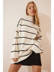 Happiness Istanbul Sweter w kolorze kremowym rozmiar: onesize. Brązowe swetry Happiness Istanbul, bez wzorów, z wełny, bez ramiączek. Za 70.08 zł.