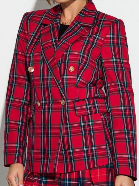 Żakiet w kratę z ozdobnymi guzikami - wielobarwny. Marynarki i żakiety Sinsay, l, bez wzorów. Za 79.99 zł.