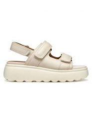 Geox Skórzane sandały "Spherica EC4" w kolorze kremowym na koturnie rozmiar: 35. Brązowe sandały Geox, bez wzorów, klasyczne, z otwartym noskiem, bez obcasa, na koturnie, bez zapięcia. Za 260.99 zł.