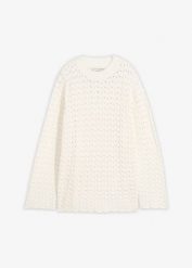 Sweter ażurowy. Białe swetry bonprix, w ażurowe wzory, bez ramiączek. Za 59.99 zł.