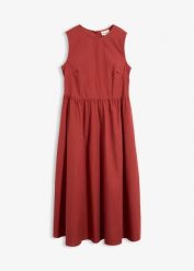Sukienka midi z czystej bawełny organicznej. Czerwone sukienki bonprix, bez wzorów, z bawełny, bez kołnierzyka, bez ramiączek, midi, dopasowane. Za 139.99 zł.