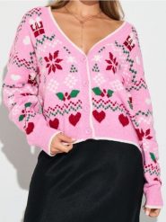 Świąteczny kardigan z motywem gwiazdy betlejemskiej i serduszek - wielobarwny. Kardigany Sinsay, l, bez wzorów. Za 69.99 zł.