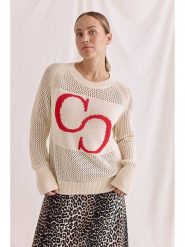 Cotton Candy Sweter "Daliah" w kolorze beżowo-czerwonym rozmiar: XS. Brązowe swetry Cotton Candy, xs, bez wzorów, z bawełny, bez ramiączek. Za 214.70 zł.