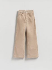 Jeansy wide leg - beżowy. Brązowe jeansy Reserved, bez wzorów. Za 199.99 zł.