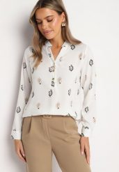 Biała Koszula Ozdobiona Wzorem Paisley Irinde. Białe koszule Born2be, l, bez wzorów, z jeansu, klasyczne, bez kołnierzyka, bez ramiączek. Za 54.99 zł.