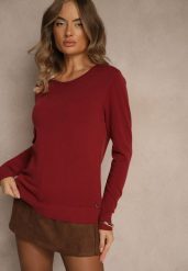 Bordowy Gładki Sweter w Minimalistycznym Stylu Tevra. Czerwone swetry Renee, l, bez wzorów, z jeansu, bez ramiączek. Za 59.99 zł.