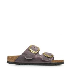 Damskie sandały duże klamry Arizona Big Buckle. Fioletowe sandały Birkenstock, bez wzorów, z materiału, bez obcasa, bez zapięcia. Za 950.00 zł.