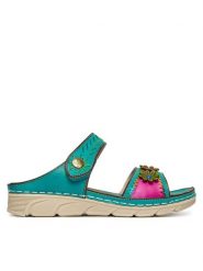 Laura Vita Klapki Dorry 13 Turkusowy. Niebieskie klapki Laura Vita, bez wzorów, ze skóry, bez obcasa. Za 389.99 zł.