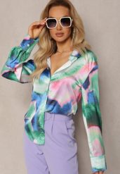 Zielono-Niebieska Koszula Ozdobiona Kolorowym Wzorem Tie-Dye Vatrie. Zielone koszule Renee, l, bez wzorów, bez kołnierzyka, bez ramiączek. Za 94.99 zł.