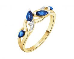 Pierścionek z żółtego złota z diamentami i szafirami syntetycznymi - próba 375. Żółte pierścionki Apart, z diamentem, złote. Za 1,629.00 zł.