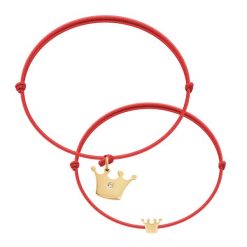 Komplet bransoletek mama & córka – korony na sznurku. Czerwone bransoletki Lilou, z cyrkonią, pozłacane. Za 218.00 zł.