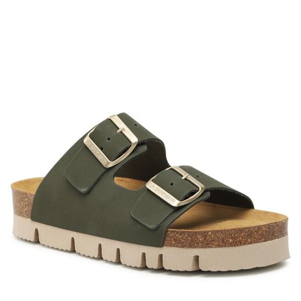 Klapki Dr. Brinkmann. Zielone klapki Dr. Brinkmann, bez wzorów, bez obcasa. Za 259.99 zł.