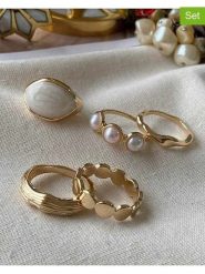 Luseera Pozłacane pierścionki (5 szt.) rozmiar: onesize. Żółte pierścionki Luseera, z perłą, pozłacane. Za 84.21 zł.